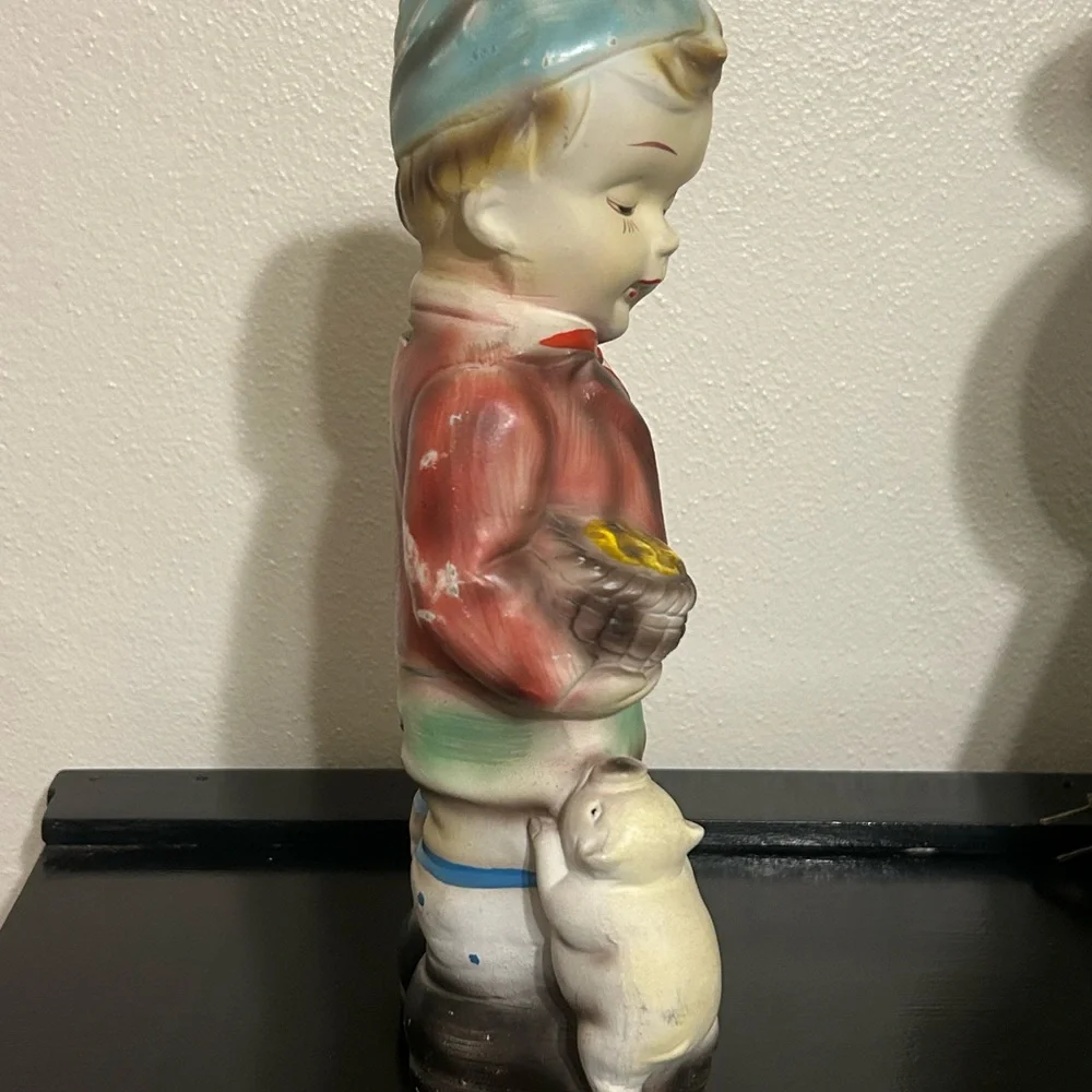 Vintage Chalkware Little Boy with Pig Bank Made in Japan‎ 1960’s
